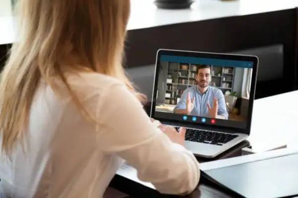 image of woman attending online mediation Gloucester speak to our team today!